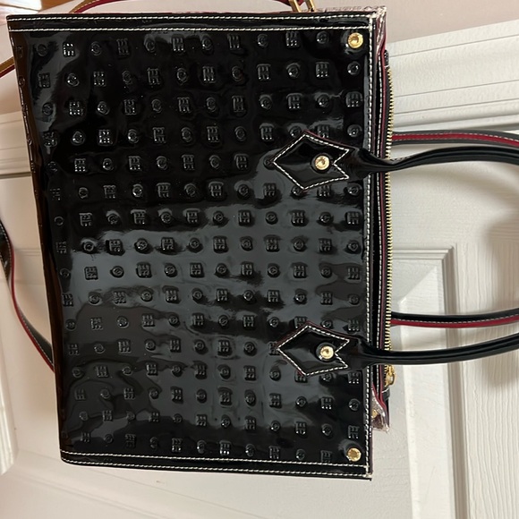 Acadia Italy Stamped Patent Leather bag with red and snake skin accents - Picture 1 of 6